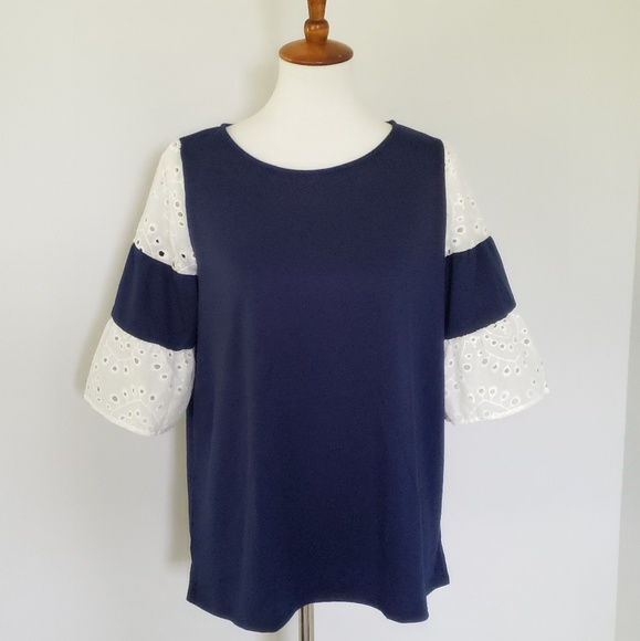 Navy Bell Sleeve Blouse - Picture 6 of 7